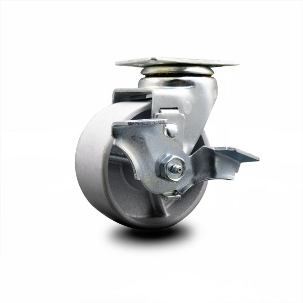 Service Caster 4 Inch Semi Steel Cast Iron Swivel Caster with Roller Bearing and Brake SCC SCC-20S420-SSR-TLB